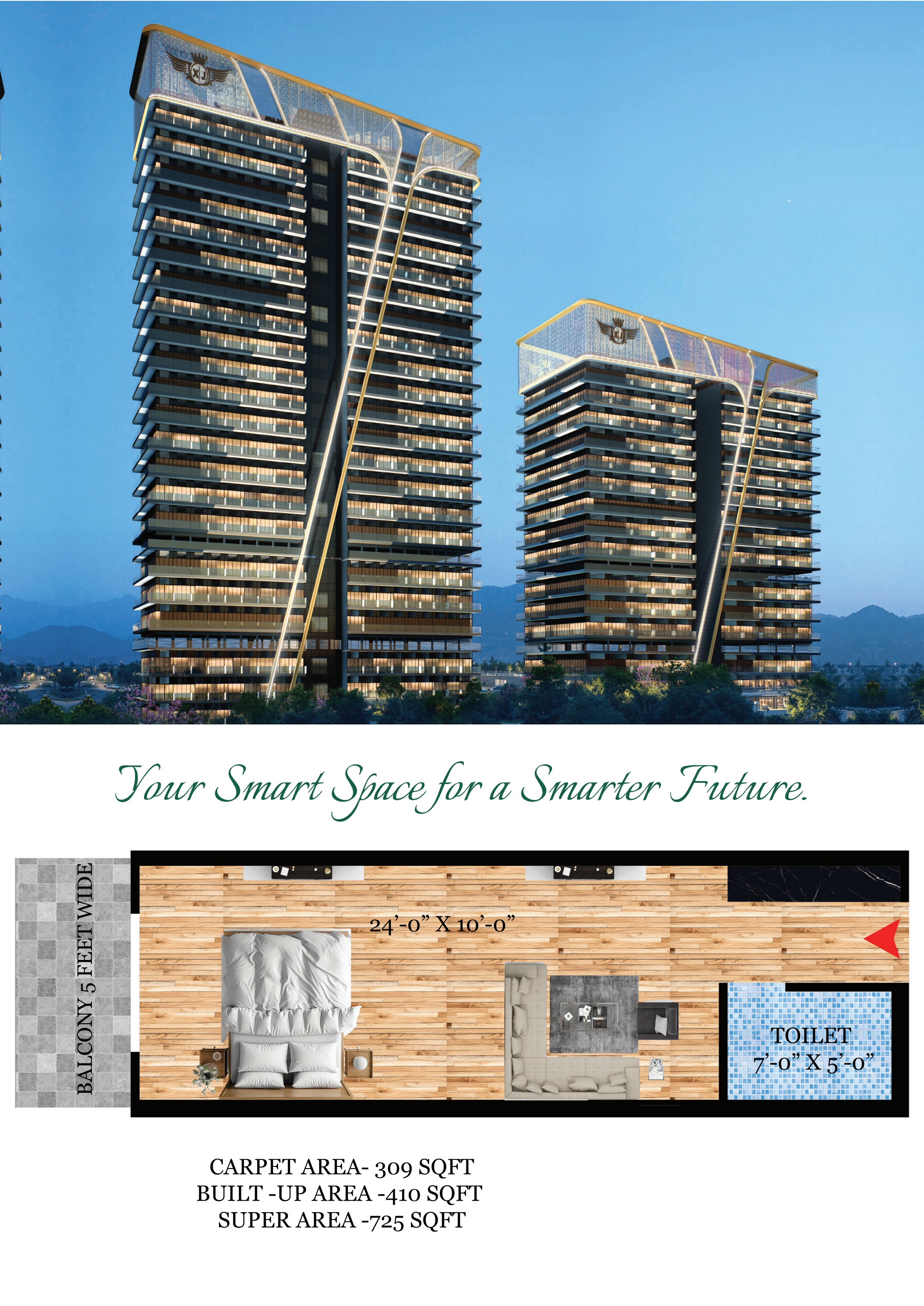 525 sq.ft and 725 sq.ft studio floor plan